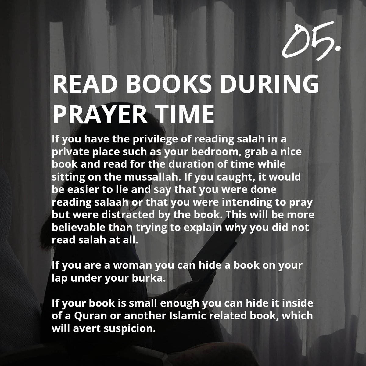 05) Read books during prayer time06 ) Hide earphones underneath your hijab #Ramadan  