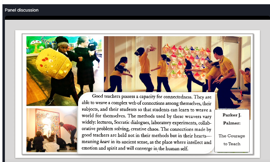 creativeirl's tweet image. 'Good teachers possess a capacity for connectedness.' 'When we, teachers, artists &amp;amp; humans, give arts-experiences and heartfelt connections, we can never know or ever fully document the possibility and power of that exchange. Thank you Jennifer Buggie for these empowering words