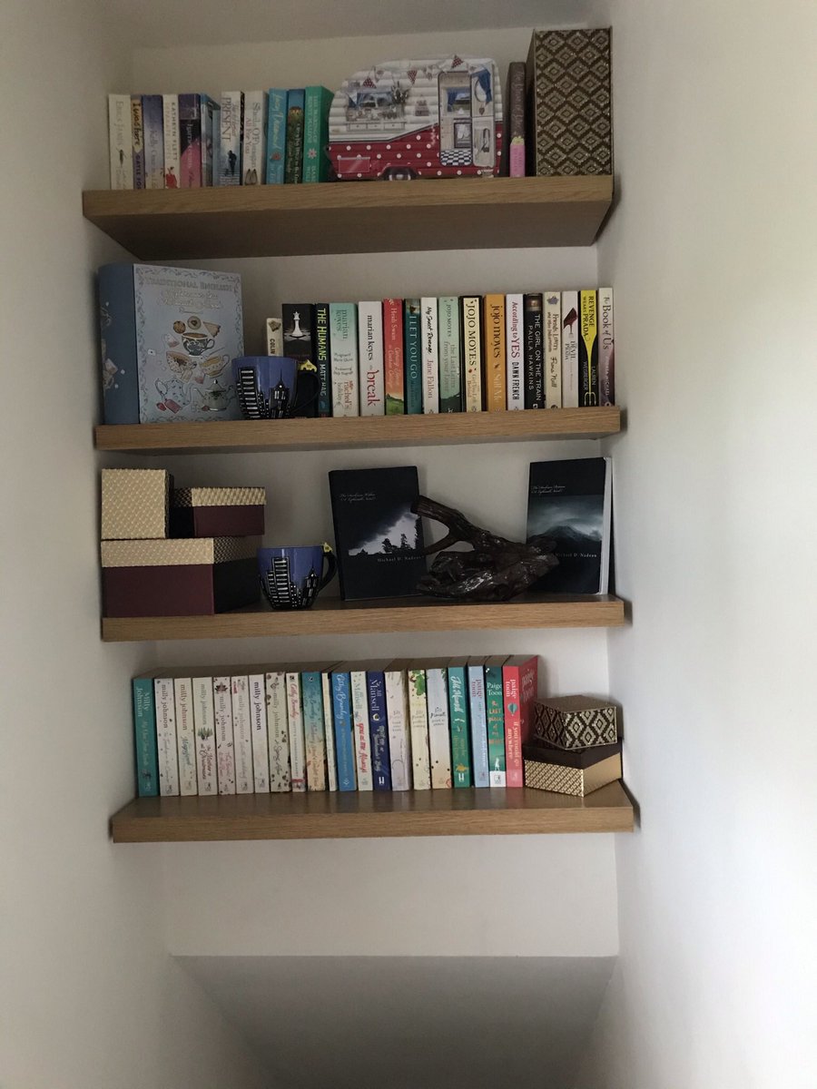 My bookshelves were over flowing so needed to find a new home for some of them. 
Making the most of the gap above the stairs 
A space for my fav authors <a href="/millyjohnson/">📚✍️Milly Johnson ✒️🐕🐈‍⬛</a> <a href="/CathyBramley/">Cathy Bramley</a> @ALMichael_ <a href="/Salen_Valari/">Michael D Nadeau</a> <a href="/PaigeToonAuthor/">Paige Toon</a> 
 Where do you keep favourite your books?