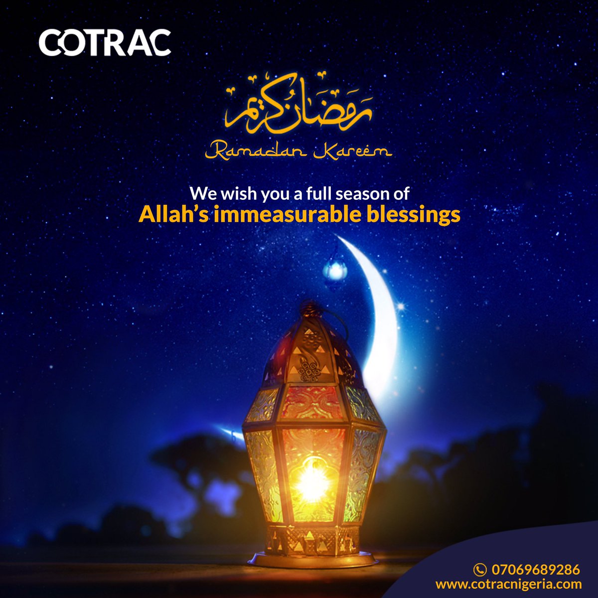CoTracNGR's tweet photo. As you observe the holy period of Ramadan, we wish you a solemn period of an immense inflow of Allah’s mercies and blessings.
Ramadan Kareem.
#COTRAC #CoTracNigeria #CarTracking #CarTrackinginNigeria #CarTrackingSystem #Tracker #Trackers #hashtag #trending #RamadanKareem https://t.co/7ggll4KnMv