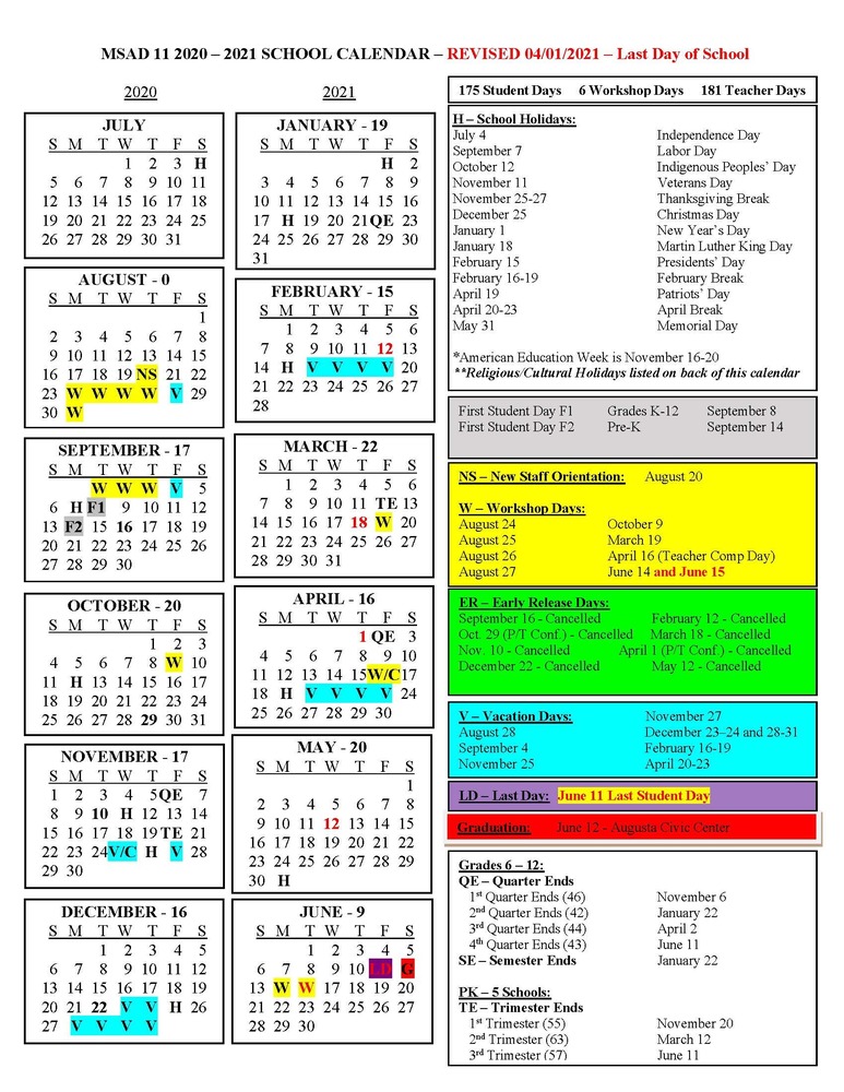 pcs_msad11's tweet photo. MSAD 11 2020-2021 School Calendar REVISED 4/1/2021 https://t.co/Bn4ihicz8Z https://t.co/2xyIIZt1PR