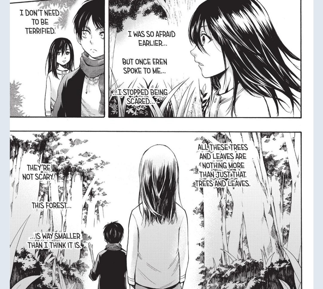 Reducing Historia to Ymir& #39;s love interest, because, what matters isn& #39;t the person but the lesson and the impact and the character progression. So Mikasa slowely let go her fear and finds beauty in the outside world too, learning about freedom and how to live a prideful life not-
