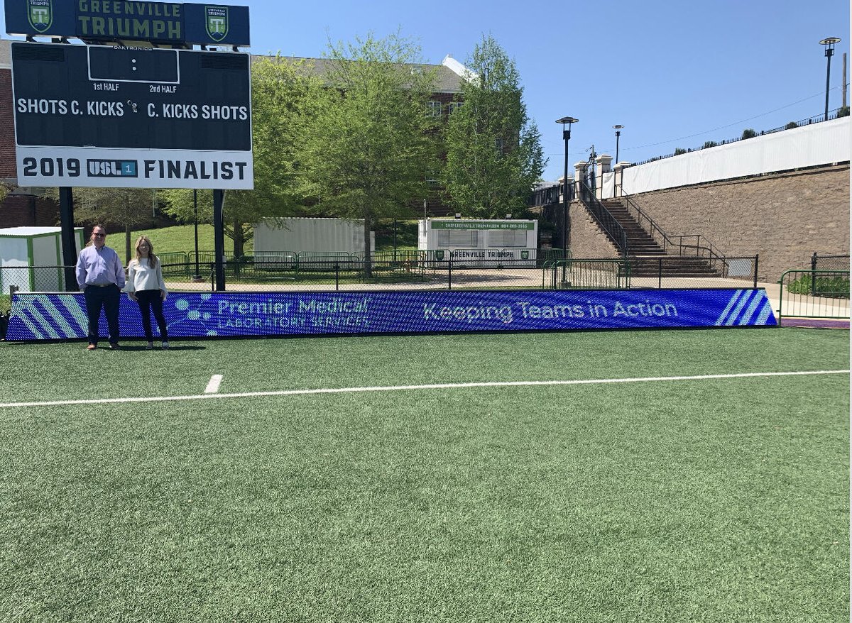 _PremierMedical's tweet photo. Our field signage will be displayed at all of the @gvltriumph home games!
We’re thrilled to be an official health and wellness testing partner of the Greenville Triumph and the @USL_HQ!

#greenvilletriumph #UnitedSoccerLeague #usl1 #covid19testing #moleculardiagnostics https://t.co/2zFmjarpkI