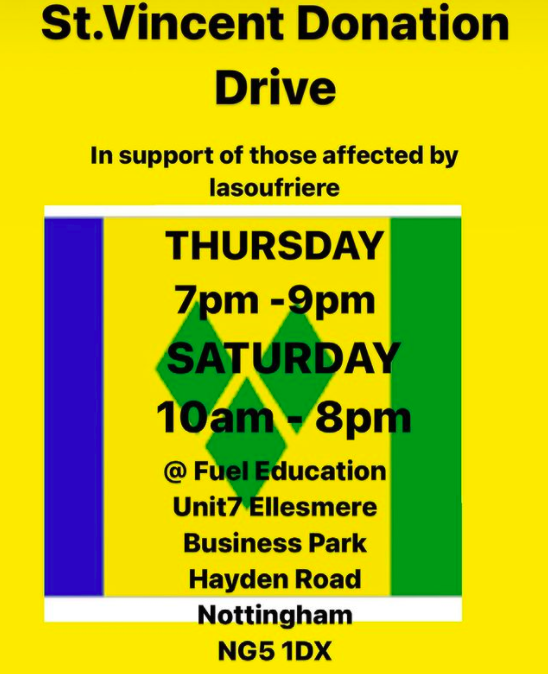 SHEAfriq's tweet photo. Nottingham let's round up and support our brothers and sisters who have been affected by the recent volcano eruption in St Vincent https://t.co/3v6kJ73GLU