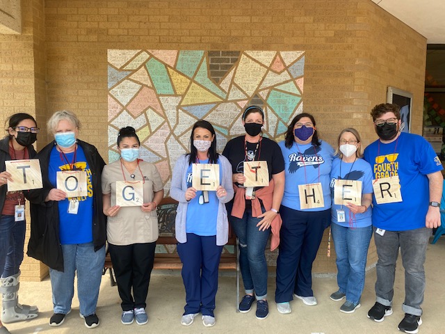 Ravens stick TOGETHER! Good luck to our 4th graders taking the  STAAR Writing today - we can't spell success without 'u'! #NationalScrabbleDay #RavenPride