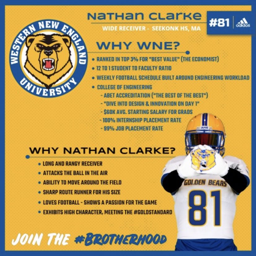 nathanc8101's tweet photo. I’m excited to announce my commitment to WNE to continue my academic and athletic careers. Thank you to my coaches, family, and everyone who has supported me along the way! @WNEFB @SeekonkFootball https://t.co/T50wg8NeXP