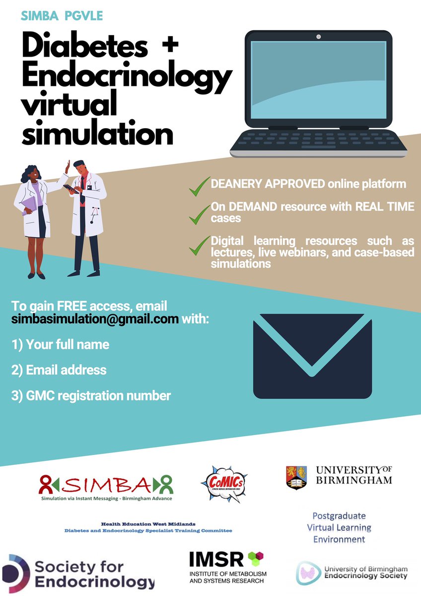 We are delighted to announce the new #SIMBA virtual learning initiative aimed at West Midlands trainee doctors on the #PGVLE platform. Check out the poster for more information regarding FREE registration: 

<a href="/drpunith/">Punith Kempegowda</a> <a href="/CarinaPSC/">Carina Pan</a> <a href="/HebbarMeghnaa/">Meghnaa Hebbar</a> @Simbasimulation
 #MedicalSimulation