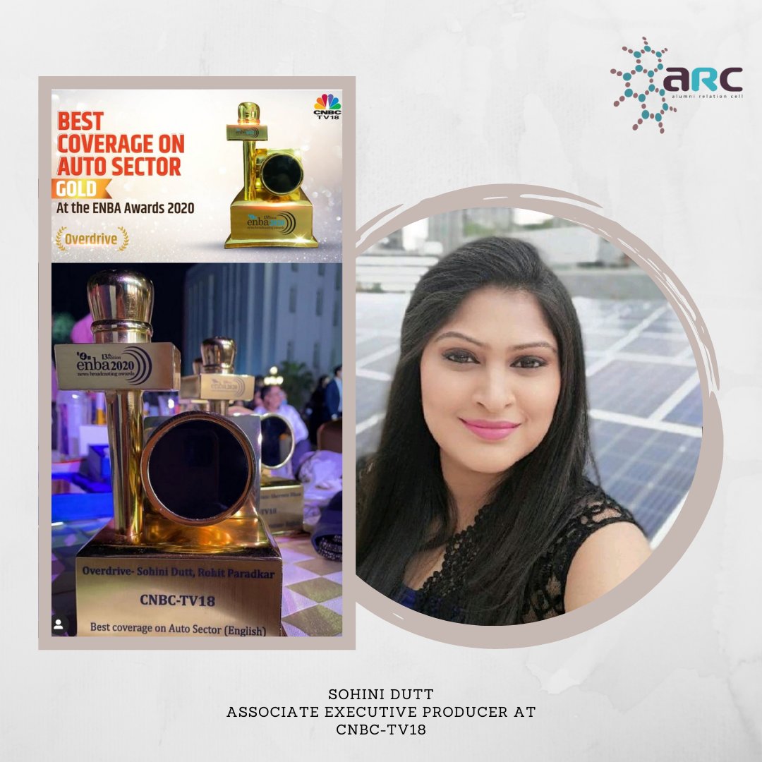 arc_simc's tweet photo. Congratulations @Sohini_Dutt (Batch of 2009) for winning the Gold at #ENBAAwards2020 for your show 'Overdrive' as the Best Coverage in the Auto Sector!
#AlumniUpdate #AlumniAchievements #AlumniOfSIMC #SIMCPune @CNBCTV18News @e4mtweets https://t.co/liqdL5CtHq