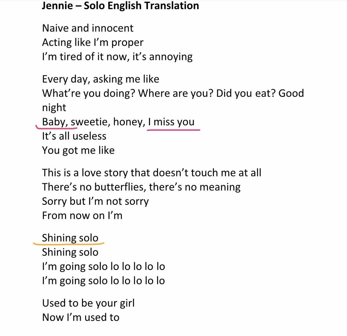English jennie solo lyrics BLACKPINK (블랙