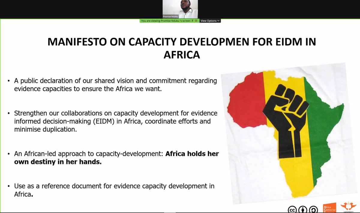 carinavr's tweet photo. @ndukup1 finishes his presentation on the capacities in Africa on EIDM, by indicating the work on the @Africa_evidence Manifesto. Read the Manifesto here: https://t.co/yn3Z7OfSCw #TurnDevAround https://t.co/rCDn2TA3vR
