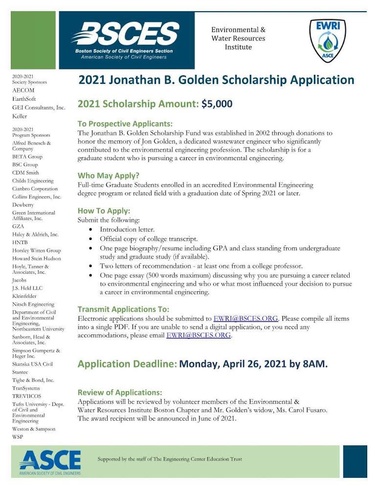 BSCES_EWRI's tweet photo. TWO WEEKS left to apply for the 2021 @BSCES_EWRI #GoldenScholarship! #EnvironmentalEngineering grad students, don’t miss this awesome opportunity! 

@BSCES @BSCES_YMG @BSCESNews @TEC_Tweets https://t.co/C0imykTRJ2
