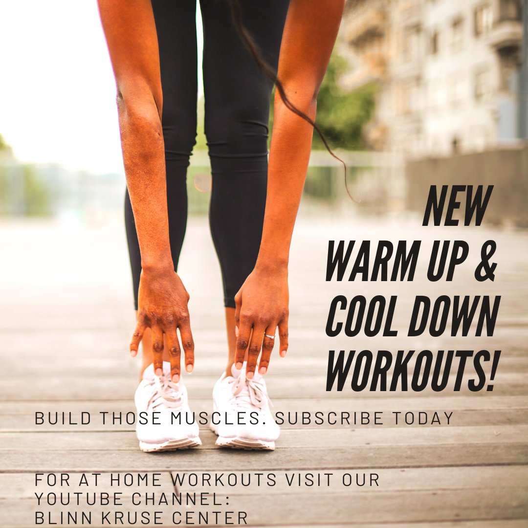 BlinnBrenhamRec's tweet photo. Warming Up and Cooling Down should be a part of any exercise routine! Go check out our latest warm up and cool down workouts on our YouTube Channel: Blinn Kruse Center!
#warmup #cooldown #fitness #exercise #routine #bucfit #virtualfitness #blinn #blinncampusrec #blinn21 #blinn22 https://t.co/0sxdL7T8Va