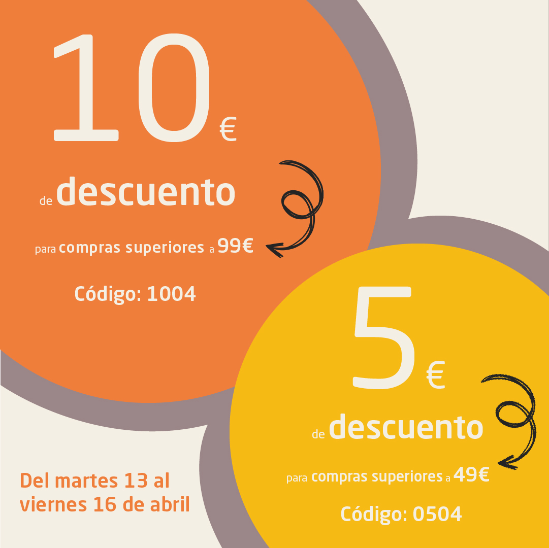 ¡Disfruta de la nueva promo en nuestra tienda online! Tenemos 5€ de descuento por compras superiores a 49€ con el código 0504 y también 10€ de descuento por compras superiores a 99€ con el código: 1004
Desde hoy martes 13 hasta el viernes 16 de abril
tienda.ecocentro.es