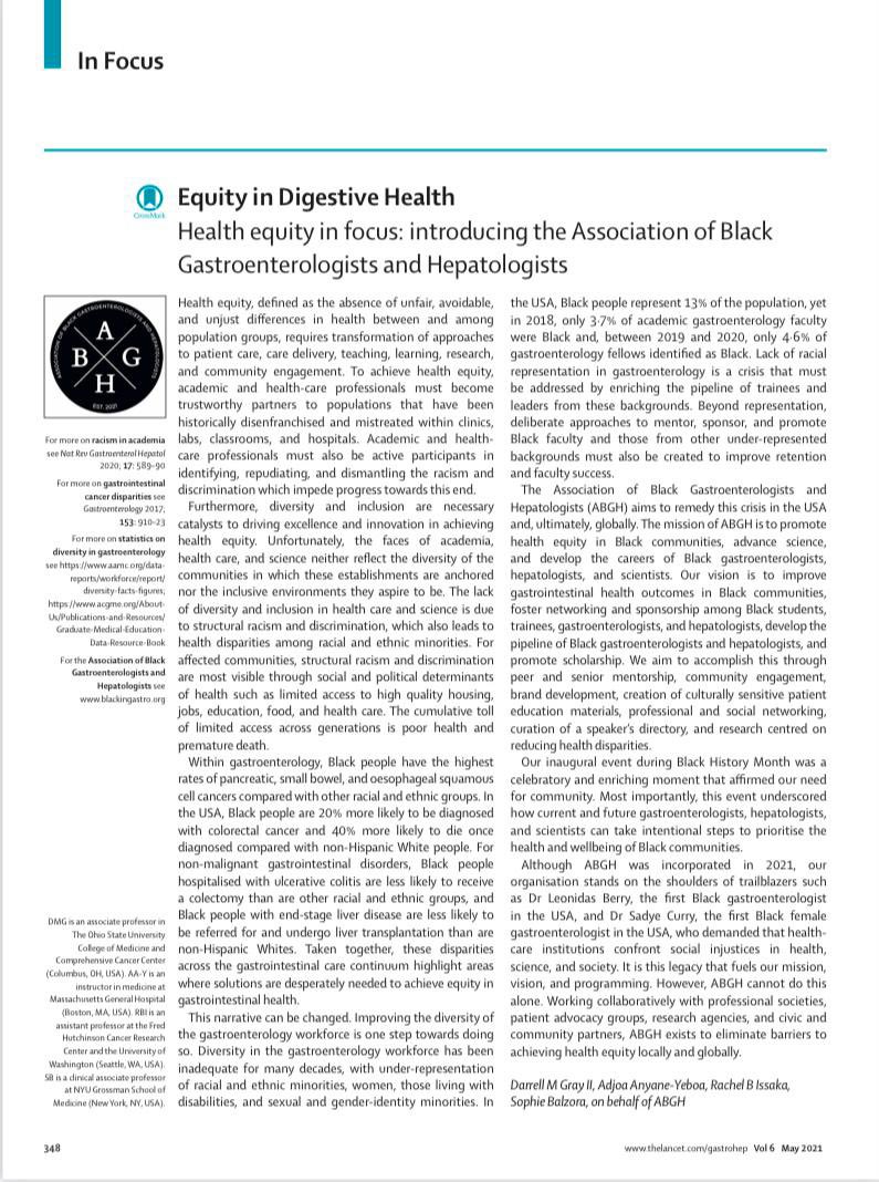 ABGH (@blackingastro) on Twitter photo π¨ PUB ALERT π¨
Check out our pub in <a href="/LancetGastroHep/">The Lancet Gastroenterology & Hepatology</a>.
ABGH is here to change the narrative!
Achieving #healthequity for Black communities is why we exist, & thru workplace #DEI, advancing science, & fueling the pipeline, weβll get there.
ππΏthelancet.com/journals/langaβ¦ π¨ PUB ALERT π¨
Check out our pub in <a href="/LancetGastroHep/">The Lancet Gastroenterology & Hepatology</a>.
ABGH is here to change the narrative!
Achieving #healthequity for Black communities is why we exist, & thru workplace #DEI, advancing science, & fueling the pipeline, weβll get there.
ππΏthelancet.com/journals/langaβ¦