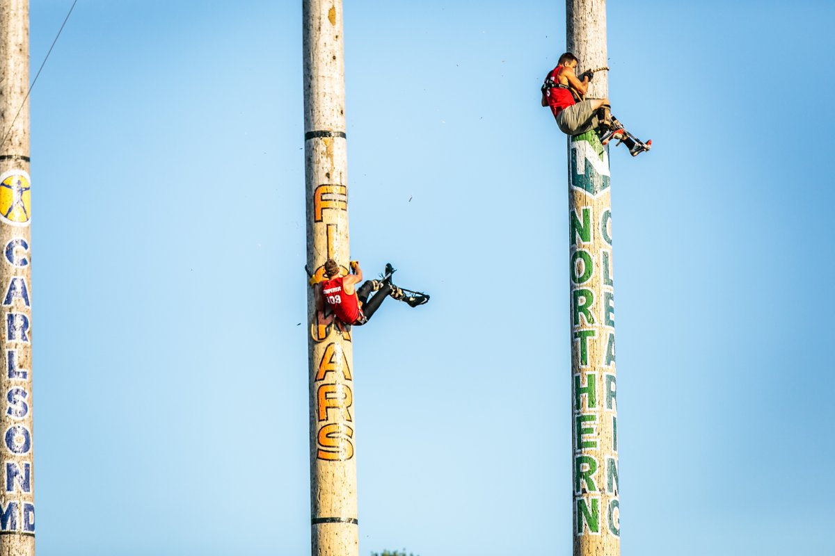 ...and they fall back to earth from dizzying heights.  You'll hold your breath as these lumberjacks descend the 60' or 90' poles in mere seconds. In a word...breathtaking. Don't miss the action at this summer's Lumberjack World Championships in Hayward, WI! #yoho