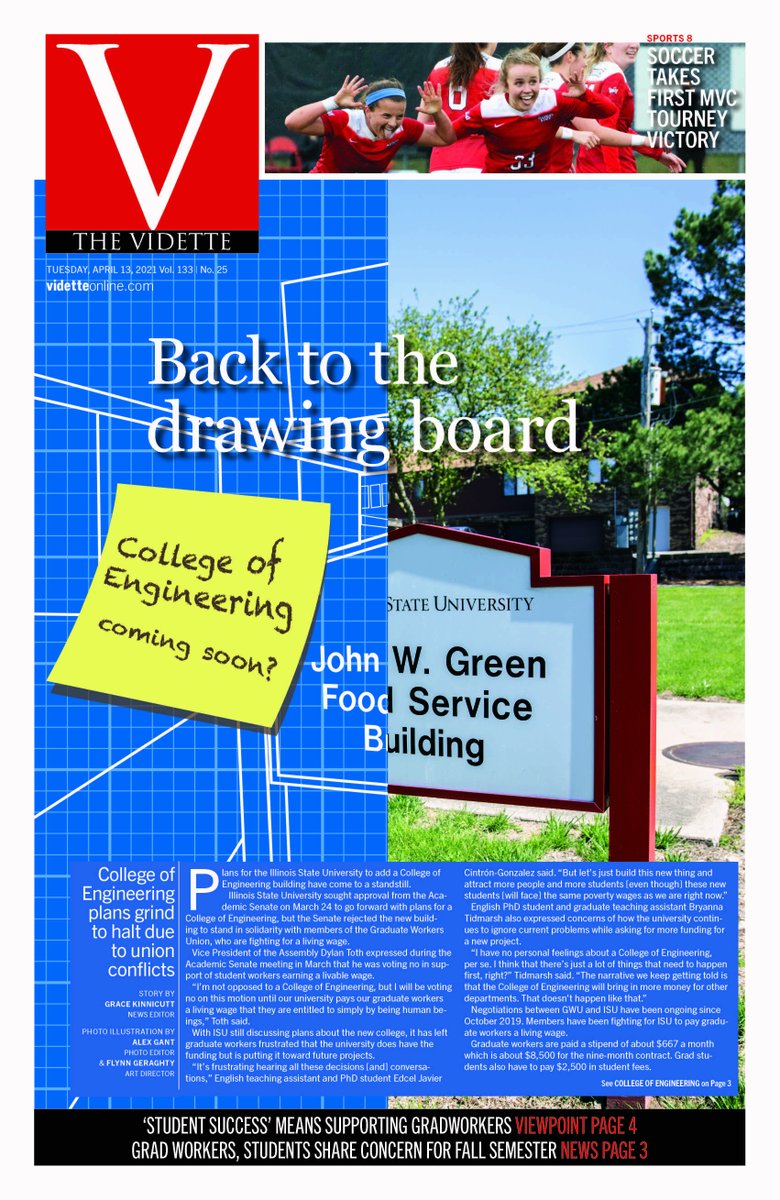 The_Vidette's tweet photo. 𝙇𝙖𝙩���𝙨𝙩 𝙀𝙙𝙞𝙩𝙞𝙤𝙣 | As @IllinoisStateU looks for approval for a new College of Engineering, many express a bigger interest towards supporting student workers earning a livable wage | This & more in this week’s #Vidette! 📰⏬
https://t.co/fESWE2RiK0 https://t.co/qLHJDfV5Cv