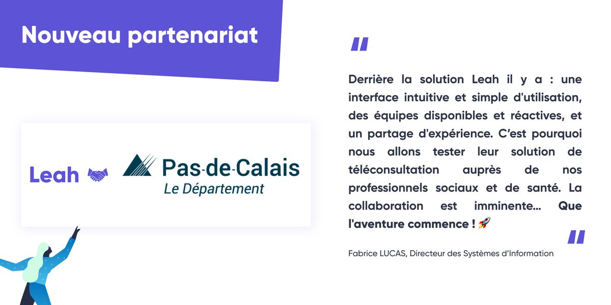 Leah_app's tweet photo. 💥 La liste de nos partenaires explose !

🚀 Le Pas-de-Calais expérimente la #téléconsultation avec Leah au service des dialogues sociaux 

🖥 5 métiers dont des psychologes, des éducateurs et des assistants sociaux éducatifs sont équipés pour la #telemedecine

#hcrmeufr #esante https://t.co/EnGLQWE7Ko