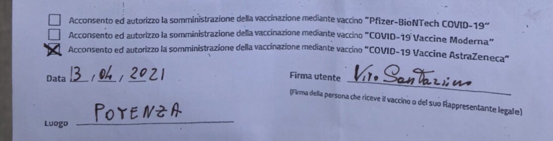 Vaccinato. Chiesto l’Astrazeneca, convinto di aver scelto per il meglio. #vacciniamoci #astrazenica.   Gran lavoro di tutti,operatori sanitari e forze di polizia. Un plauso speciale a Protezione Civile e Associazioni, Boy-Scout in testa.