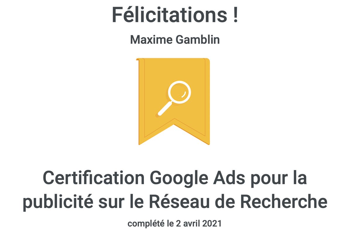 C'est avec plaisir que je vous annonce l'obtention de ma #certification #Google #Ads dans le cadre du <a href="/MBADMB/">mbadmb</a>  #art et #culture ✅

#googleads #mbadmb #digital #transfonum #transformationnumérique #transformationdigitale