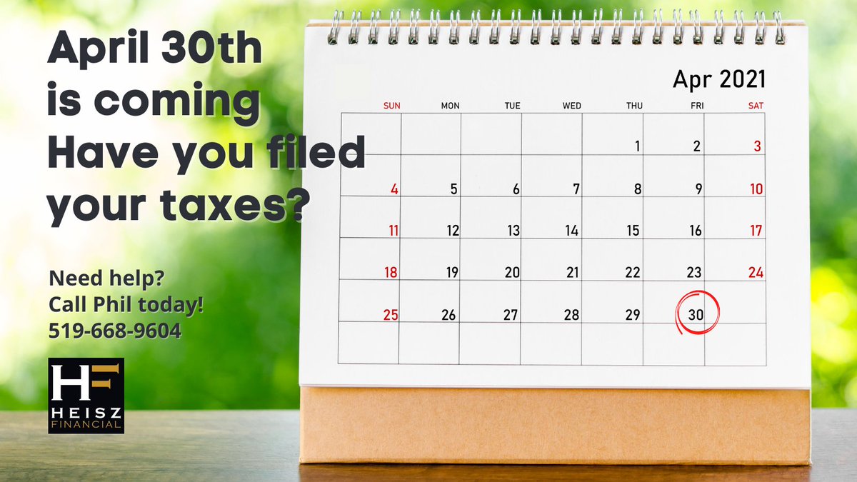 HeiszFinancial's tweet image. April 30th is coming,  It's not too late to get started!

No contact tax prep and efiling
Simple returns ONLY $60
Call Phil at 519-668-9604 to make an appointment 
#heiszfinancial #mitchellontario #stratfordontario