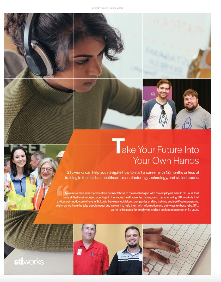 STLworks's tweet photo. In case you missed it: Find us wrapping the cover of this week's @stlouisbiz! See the back cover for contact information if you would like to learn more or join the partnership. #STLworks #SkilledCareers #GettingStLouisBackToWork

https://t.co/SXKPfXgXR0 https://t.co/D13clRlEQV