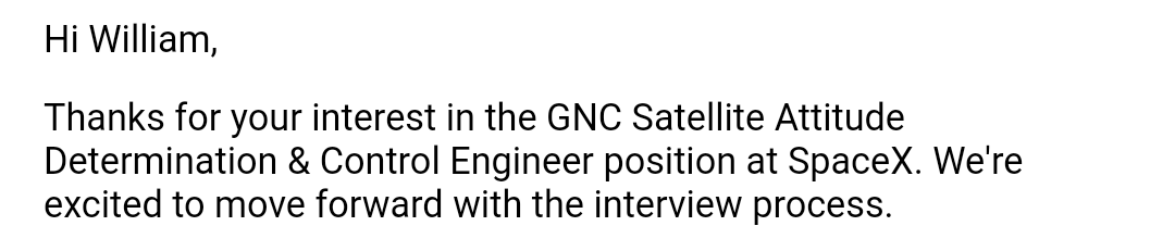 Astro_WildBill's tweet photo. It's my mom's birthday today. I got this email just now and so I went and told her "Your son just got an interview with SpaceX, happy birthday" 

Safe to say she liked the gift:) https://t.co/W4RfSnCnv8
