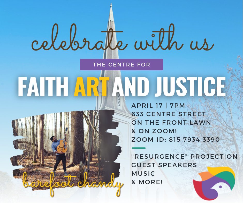 Join us *this Saturday* for ART NIGHT as we continue our 3-part celebration of the Centre for Faith, Art and Justice! This event will be in-person, outdoors, and masks will be required. We'll also be streaming on Facebook and Zoom! Details >> fb.me/e/1d9oM4Jkt
