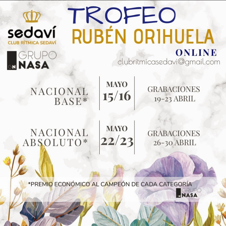 ⭐️ NUEVO EVENTO ⭐️
🟣 Trofeo Rubén Orihuela 2021
🤸‍♀️  Organizado por: Club Ritmica Sedaví
📍  Ubicación: Online
📅  Fecha: 15 y 16 de mayo de 2021
Más info: releve.es/agenda/trofeo-…
#ViveEnRelevé🤸