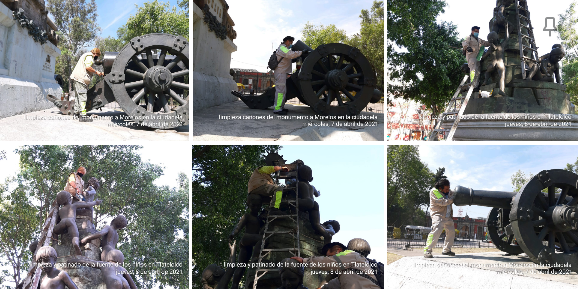 AlcCuauhtemocMx's tweet photo. Realizamos la limpieza y patinado de los cañones💣 del monumento a #Morelos en la #Ciudadela en la colonia #Centro y de la fuente⛲ de los niños en la colonia #Tlatelolco #ServiciosUrbanos #EnEquipo🤝. https://t.co/xEMg4Byuz3