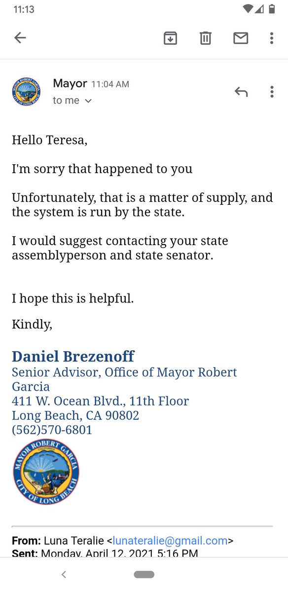 TMM86 (@tereberry) on Twitter photo The response I get from the city regarding the issue with my second dose, what a joke! I've had 2 official appointments for my second does and still haven't been able to actually get it <a href="/LBHealthDept/">Long Beach Health Department</a> <a href="/LongBeachMayor/">Office of Mayor Rex Richardson</a> <a href="/KTLA/">KTLA</a> <a href="/patricko/">Patrick O'Donnell</a> The response I get from the city regarding the issue with my second dose, what a joke! I've had 2 official appointments for my second does and still haven't been able to actually get it <a href="/LBHealthDept/">Long Beach Health Department</a> <a href="/LongBeachMayor/">Office of Mayor Rex Richardson</a> <a href="/KTLA/">KTLA</a> <a href="/patricko/">Patrick O'Donnell</a>