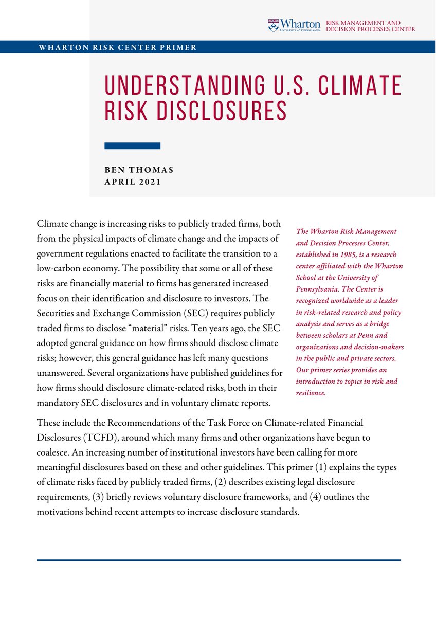 Investors are increasingly climate-conscious, and the SEC recently asked for input on potential changes to climate disclosure guidance. Read our newest primer for an overview of these risks and the current and future state of climate disclosures: whr.tn/3tsBk61