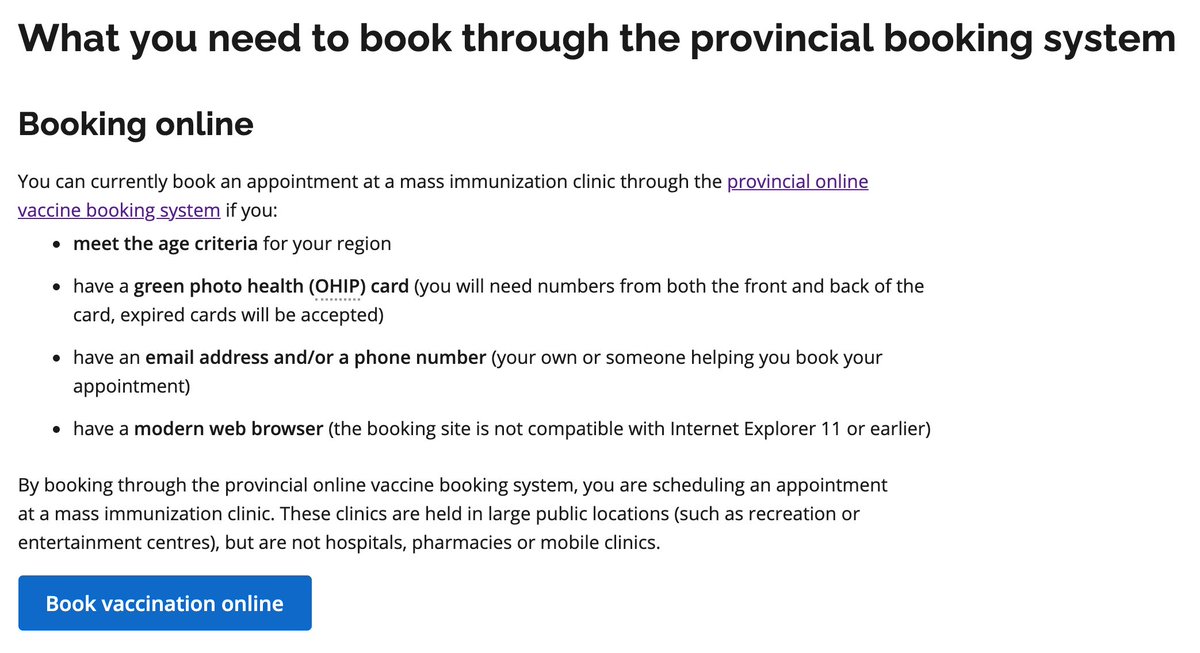 Now we scroll to the next section in the FAQ, and lo and behold a big blue button that says "Book vaccination online." Hallelujah. We click it and...wait a second...it brings us right to the booking portal we just left that told us we were ineligible. Hmm, time to regroup. 7/21