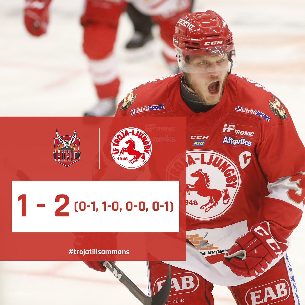 Daniel "Trucken" Karlsson Thörnros trycker in segermålet på övertid och vi tar med oss två poäng hem till Ljungby! 

Målskyttar: Oscar Öhman &amp; Daniel Karlsson Thörnros.

Ny match på fredag då vi gästas av Nybro!

#trojatillsammans #trojaljungby