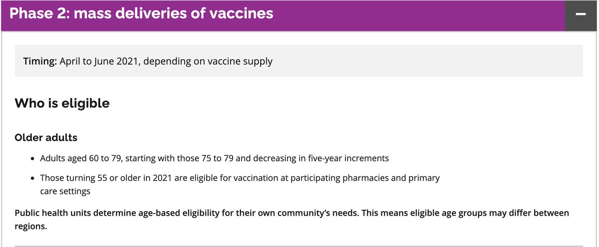 Here, finally a mention of ppl aged 18-49 in hotspots. But apparently vaccines aren't available for everyone aged 18-49 in hotspots, instead they're only for "targeted high-risk settings"?? Sounds way more restricted than Ford promised, but let's check with our PHU anyway 10/21