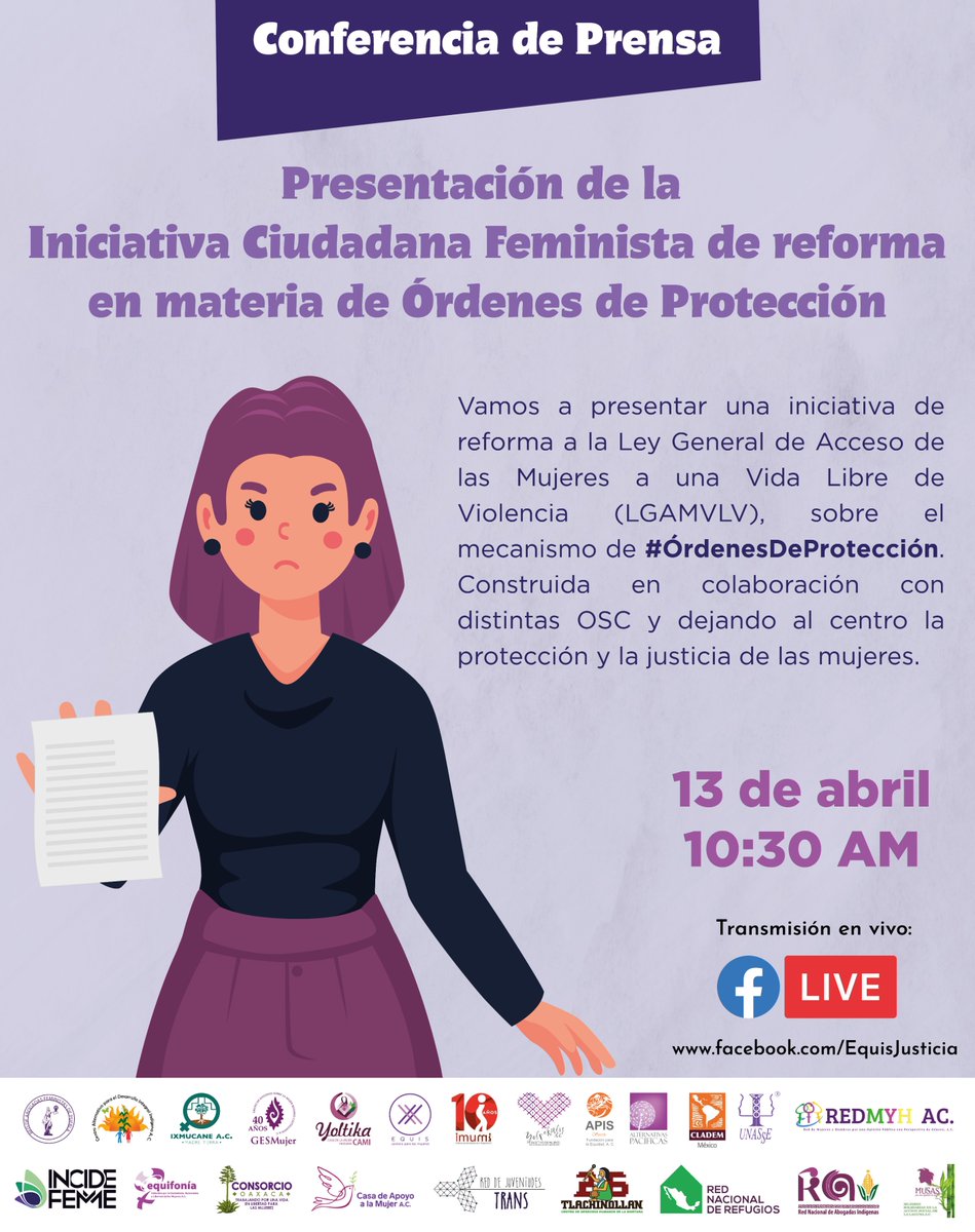 RedMYH's tweet photo. 🔸 [INVITACIÓN] 📣
🗣️ Acompáñanos a la Presentación de la Iniciativa Ciudadana Feminista de reforma en materia de Órdenes de Protección. 
La #RedMyH es una de las OSC colaboradoras. ✅ 

#ÓrdenesDeProtección
#Justiciaparalasmujeres https://t.co/AuVBoz9jn0