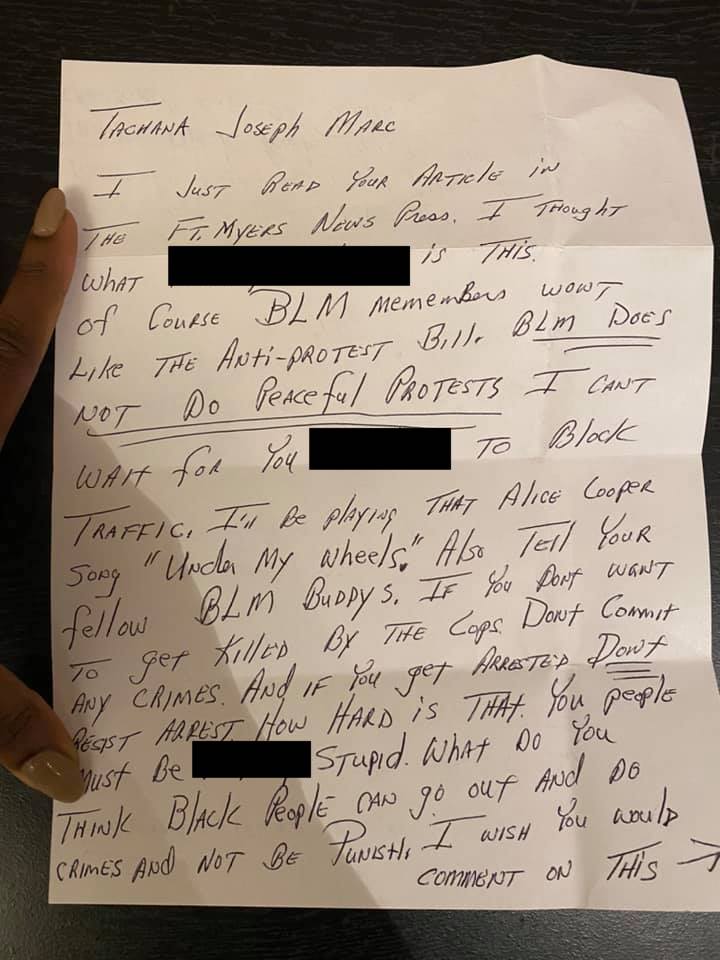 The letter writer specifically notes his glee about the thought of protesters “under his wheels”, a nod to   #HB1’s policies. We share this not to give these vile thoughts greater attention, or to even shame this specific individual (who has been reported to law enforcement). 3/9