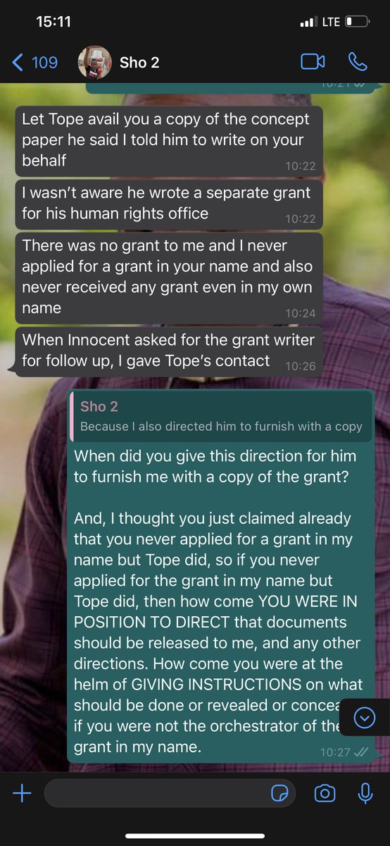 When I insisted that I must get my funds from you, you then said it wasn't you that applied but  @topeakinyode did. I reached out to  @topeakinyode immediately and he said he wrote a concept paper for a grant in my name on YOUR INSTRUCTIONS (To which I have evidences)