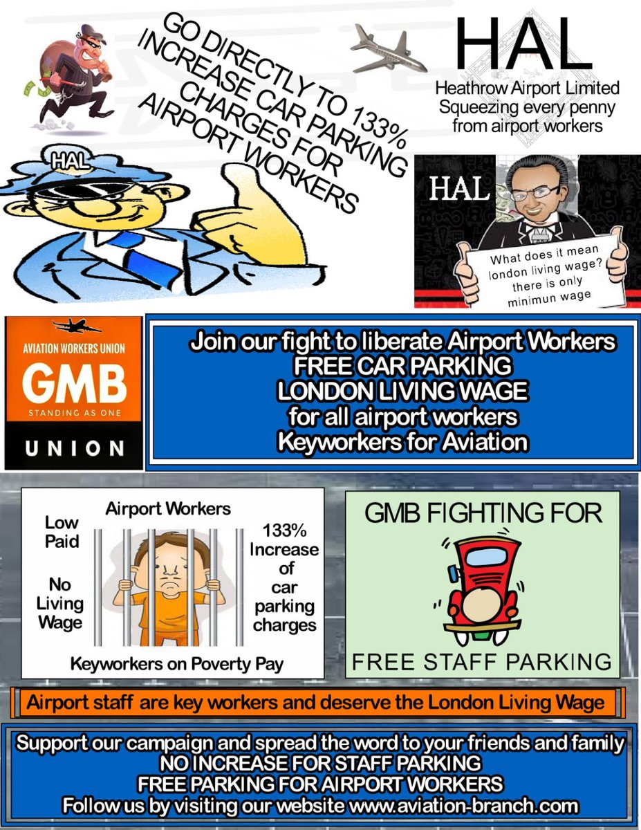 GmbLhr's tweet photo. OUTRAGEOUS 1 3 5 % PARKING CHARGE INCREASE ON LOYAL STAFF JOIN OUR FIGHT AS WE TAKE ON HAL OVER THIS A T T A C K  ON AIRPORT WORKERS. 
@HeathrowAirport @HollandKaye @SeemaMalhotra1 @RuthCadbury @gmbperry @WestVaughan @twgmb @cllrkennelly @KflanaganKevin @WKennyGMB @SadiqKhan https://t.co/g3RRgiQb2U