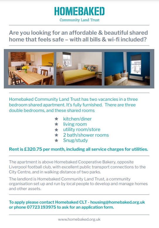 homebakedclt's tweet photo. Are you looking for an affordable, beautiful shared home in Anfield with excellent transport links? Look no further! We are looking for prospective tenants for Homebaked's shared flat, facing LFC. More info here!  And please feel free to share/retweet https://t.co/bLUCo3Lt9B