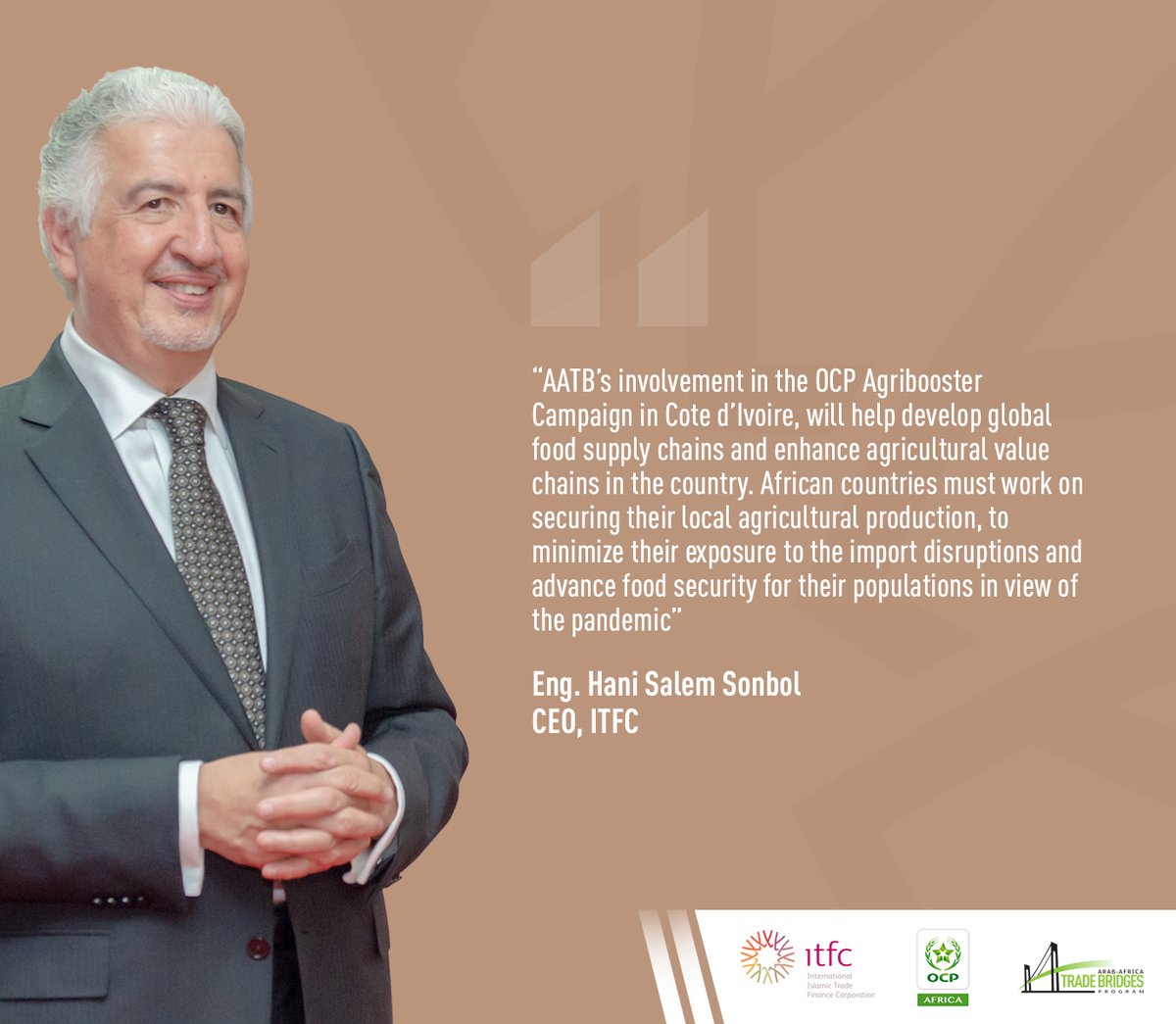 ITFCCORP's tweet photo. @ITFCCORP CEO Eng. Hani Salem Sonbol on @aatb_program's involvement in the recently signed @OCP_Africa's agreement to support the OCP Africa #agribooster program in Cote d’Ivoire
#ITFCImpact #Agriculture #Africa #AATBProgram https://t.co/KTIkfDdtfU