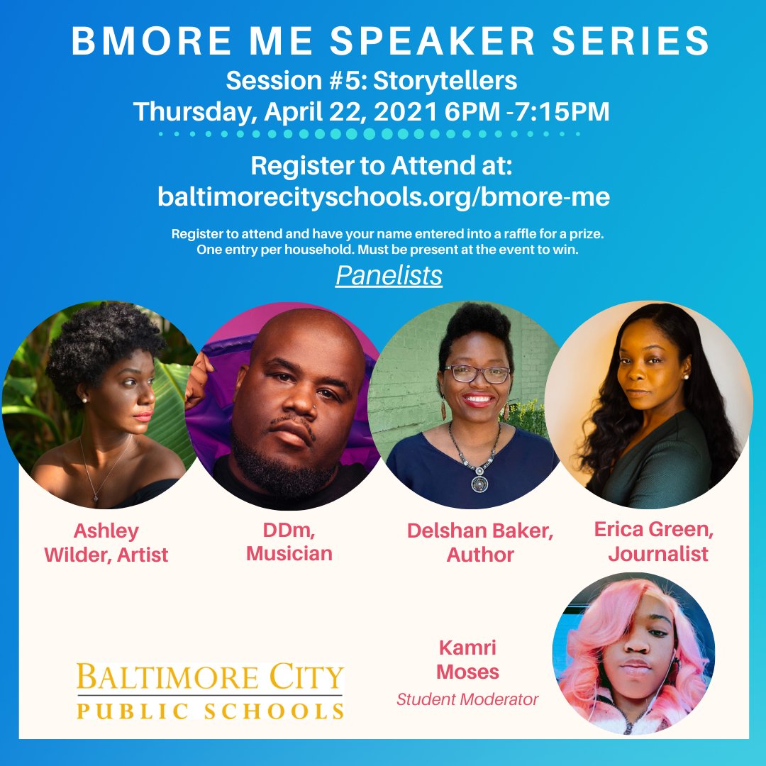 christina_615's tweet photo. Join @BaltCitySchools next Thursday at 6 pm for our family edition #BMoreMe Speaker Series! Featuring Baltimorean storytellers @DapperDanMidas @EricaLG
@delshantyette @creatively_no moderated by @WesternHS1844 student Kamri! Register you &amp; your family at https://t.co/sWWgn64N5v! https://t.co/5vOSTiGGMt