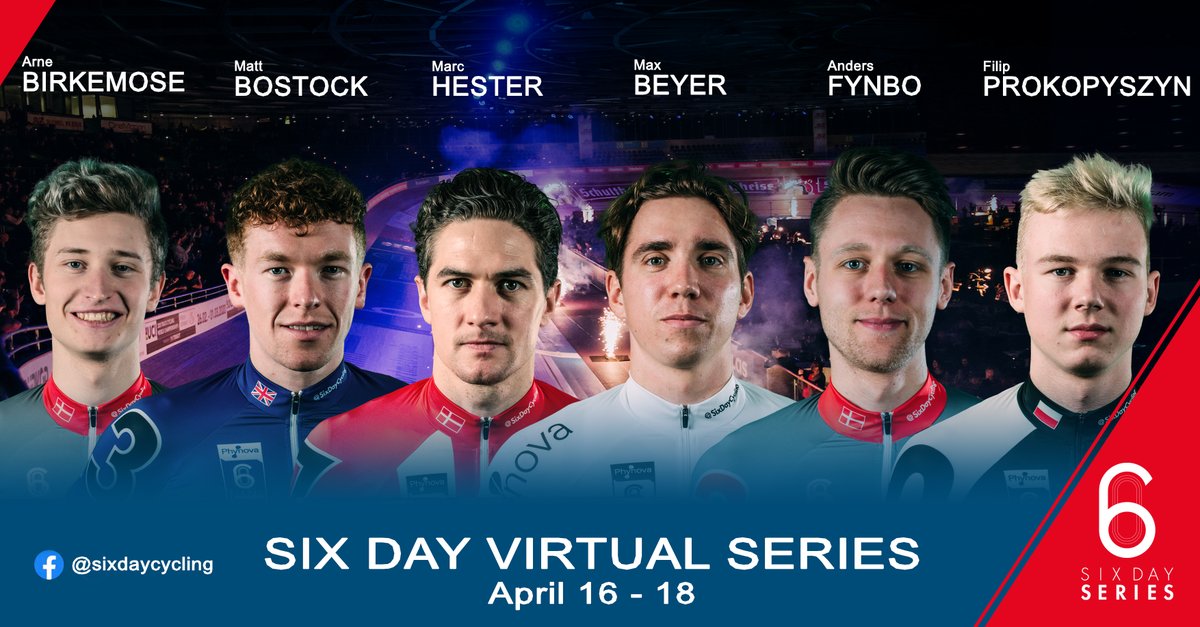 Defending champion <a href="/Matt_Bostock/">Matthew Bostock</a> returning to our Virtual Series this weekend along with <a href="/MaximilianBeyer/">Maximilian Beyer</a> &amp; <a href="/MarcHester85/">Marc Hester</a> and 3 young talented riders from Denmark and Poland.  Join us on FB@sixdaycycling at 15:00GMT on 16th-18th!  #trackcycling #virtualcycling #endurance #sixday