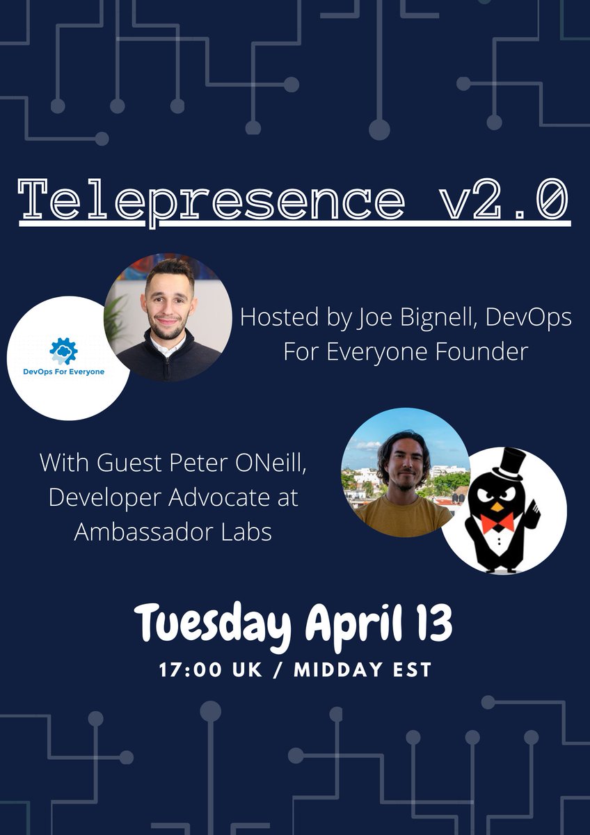 joe_bignell's tweet image. ICYMI I'm chatting with @ambassadorlabs Dev Advocate @peteroneilljr today about the companies product - Telepresence 2 #Kubernetes #DevOpsForEveryone #OpenSource #AmbassadorLabs @datawireio 
Register here (5pm UK / Midday Eastern) meetup.com/DevOps-For-Eve…