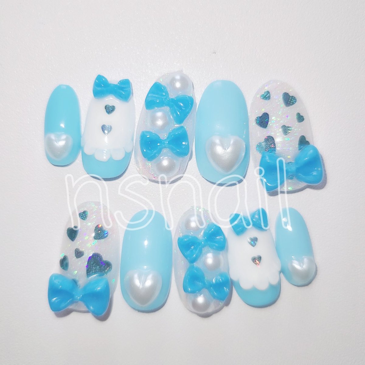 𝓃𝓈𝓃𝒶𝒾𝓁 ネイルチップ販売 Twitterissa 人気デザインのカラーバリエーション増やしました メルカリに出品しております Bio欄 固ツイから飛べます カラーやサイズ変更も承っております オーダーネイルチップ 量産型 リボンネイル ブルー 青