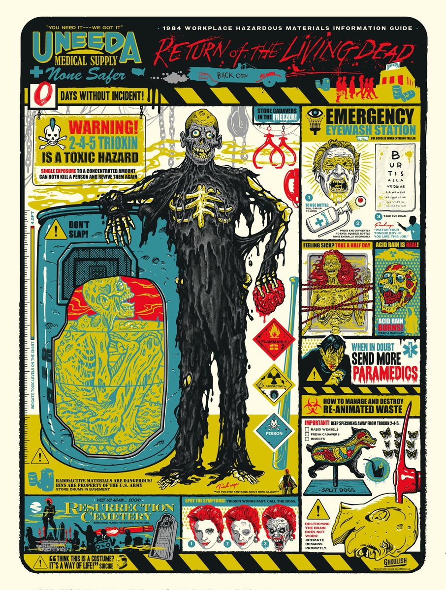 Fabocco's tweet photo. UNEEDA Workplace Hazards, art by Gary Pullin AKA Ghoulish
Do you want to see ROTLD? ACT NOW!!! Join the kickstarter - > https://t.co/dzuYxPOstV
#HorrorMovies #HorrorArt #ReturnoftheLivingDead #80s #DanOBannon #Artwork #GaryPullin
https://t.co/i6mVeerAcs https://t.co/1aUxvAoXGD