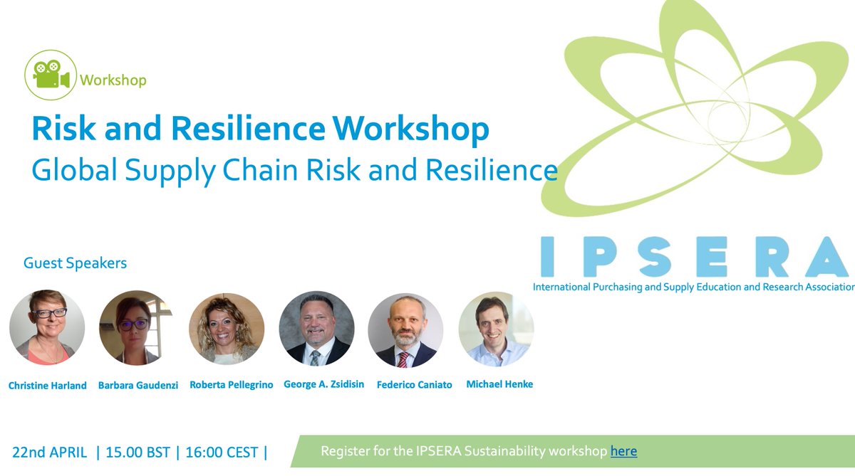 ipsera's tweet image. IPSERA Risk and Resilience Workshop I Join us on Thur 22 April 2021
#IPSERA #IPSERAWorkshop #riskmanagement #resilience #supplychainmanagement #procurement