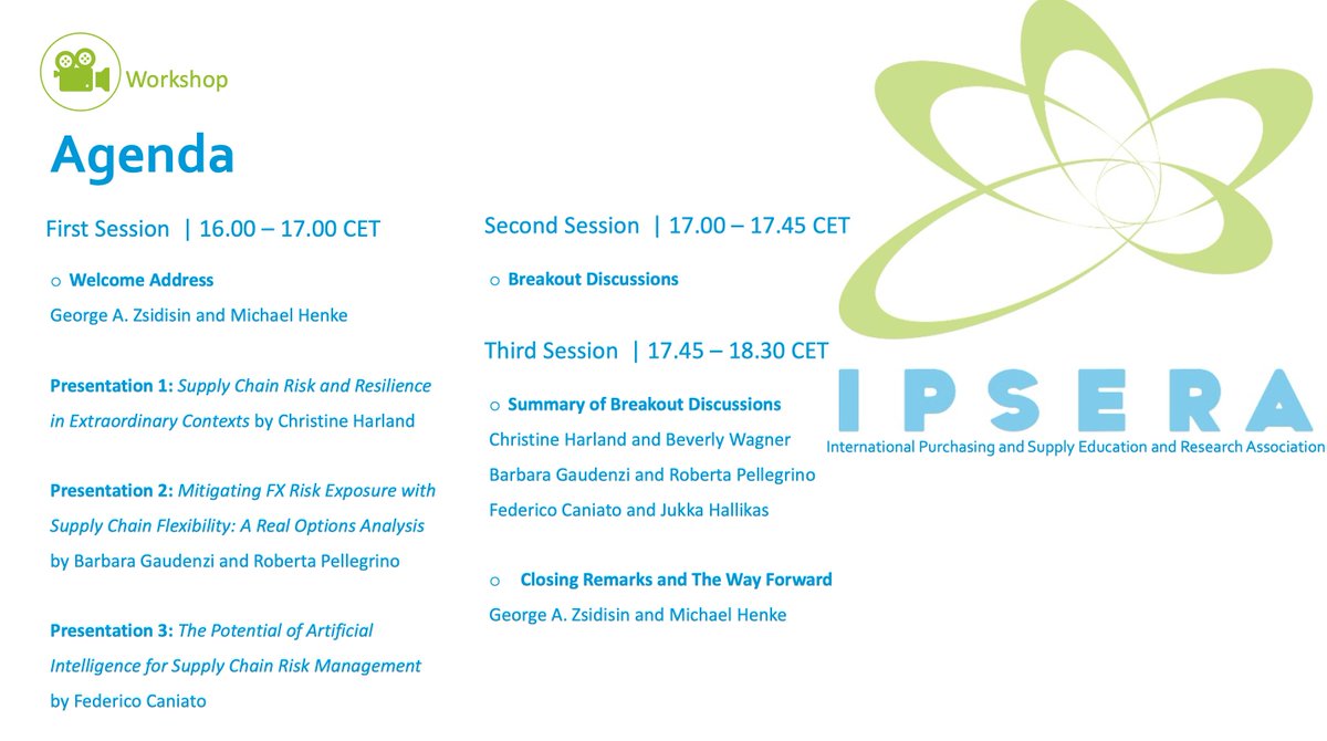 ipsera's tweet image. IPSERA Risk and Resilience Workshop I Join us on Thur 22 April 2021
#IPSERA #IPSERAWorkshop #riskmanagement #resilience #supplychainmanagement #procurement