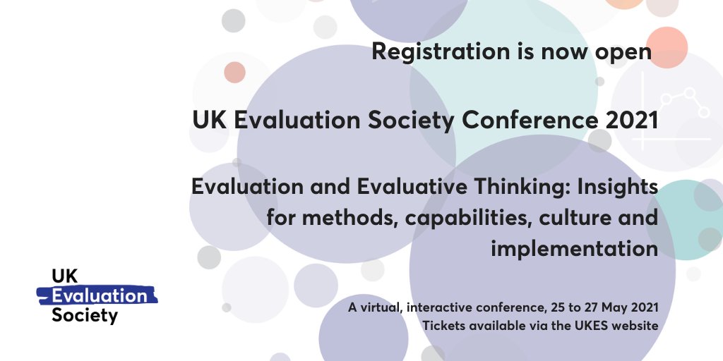 Registration is now open for the UK Evaluation Society Annual Conference 2021! Come and join us as we explore this year’s theme:

Evaluation and Evaluative Thinking: Insights for methods, capabilities, culture, and implementation

evaluation.org.uk/event/annual-c… 

#UKEvaluation