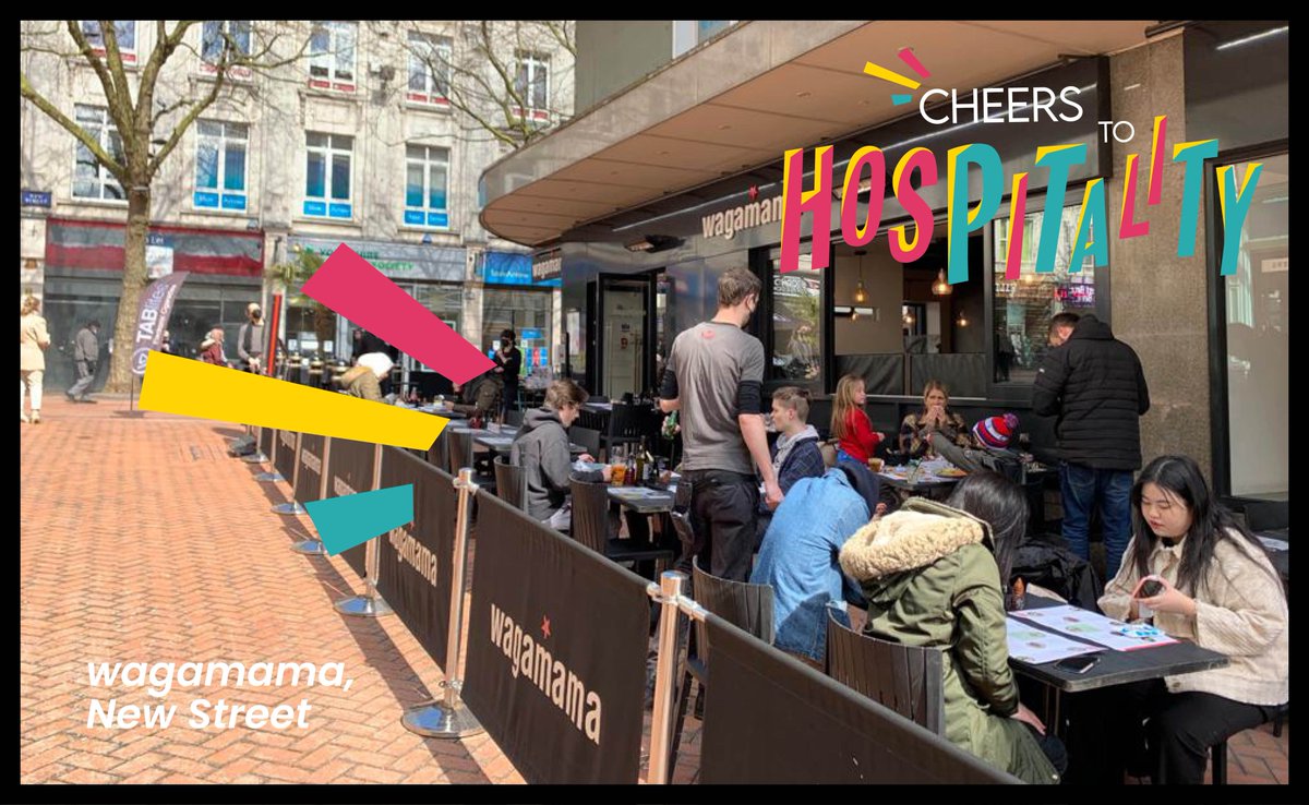 CentralBIDBham's tweet photo. We’re saying a big cheers to the brilliant Birmingham hospitality venues reopening this week with new pavement cafes and outdoor spaces to enjoy the spring sunshine. 
Book a table, enjoy some great food and drink. #CheerstoHospitality https://t.co/rJDp4VBfCb