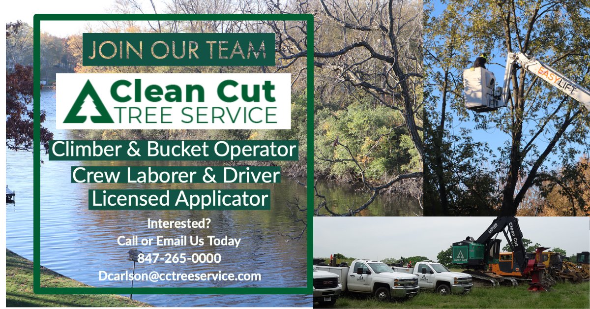 CleanCutTree's tweet image. POSITIONS AVAILABLE NOW! Come join our Clean Cut team. Interested? Call us at 847-265-0000 or email reception@cctreeservice.com